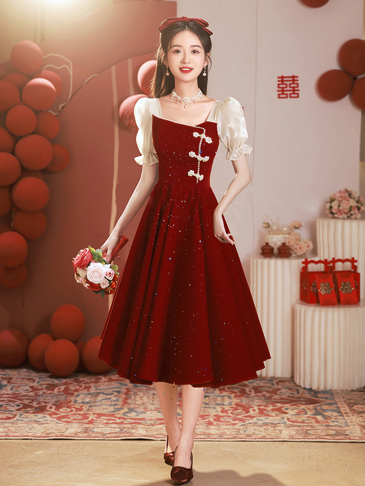 Evening dress, summer wedding dress, red skirt, Chinese style Evening dress, summer wedding dress, red skirt, Chinese style