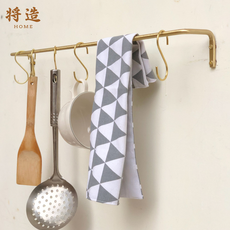 Brass Kitchen and Bathroom Hanging Rod Towel Rack Nordic ins Kitchenware No-Drill Storage Rack