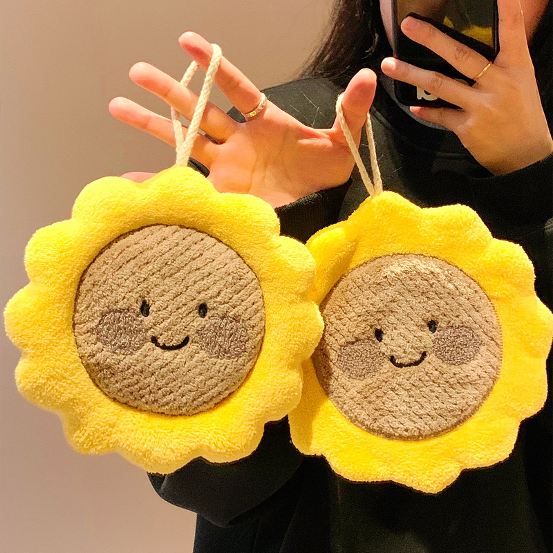 Cute Cartoon Sunflower Hand Towel Hanging Type for Home Kitchen and Bathroom, Absorbent, Quick-Drying, Thickened Hand Towel for Children Cute Cartoon Sunflower Hand Towel Hanging Type for Home Kitchen and Bathroom, Absorbent, Quick-Drying, Thickened Hand Towel for Children