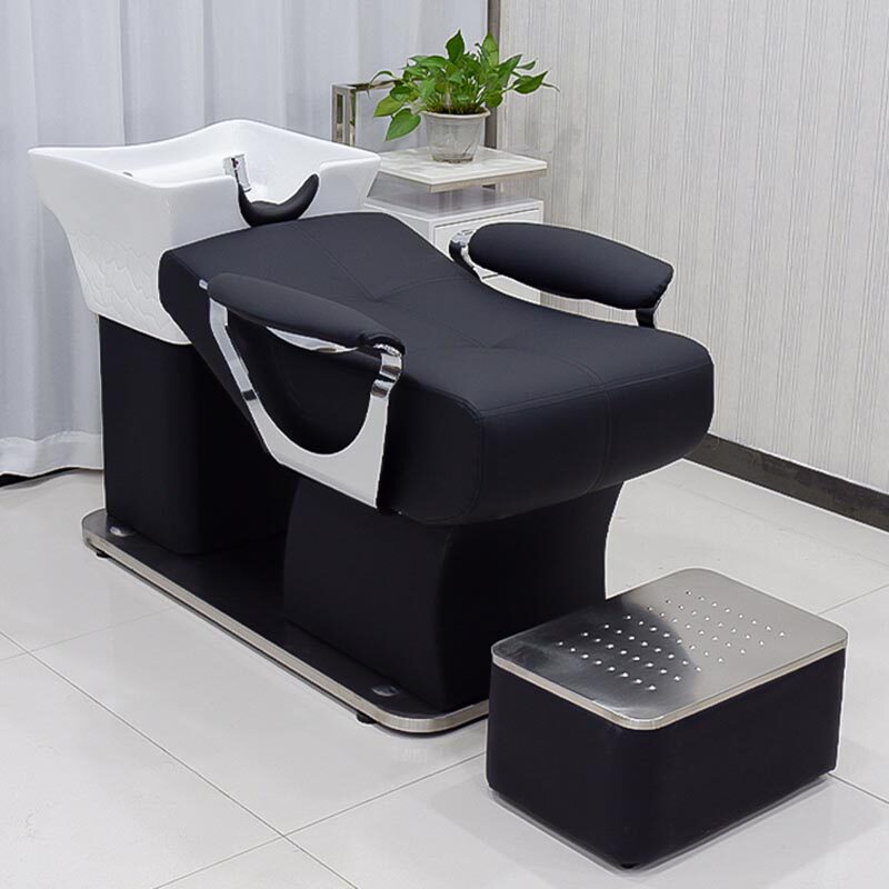 The new Li Kun shop semi-recumbent shampoo bed stainless steel punch bed ceramic high-end hair salon leather massage flush bed