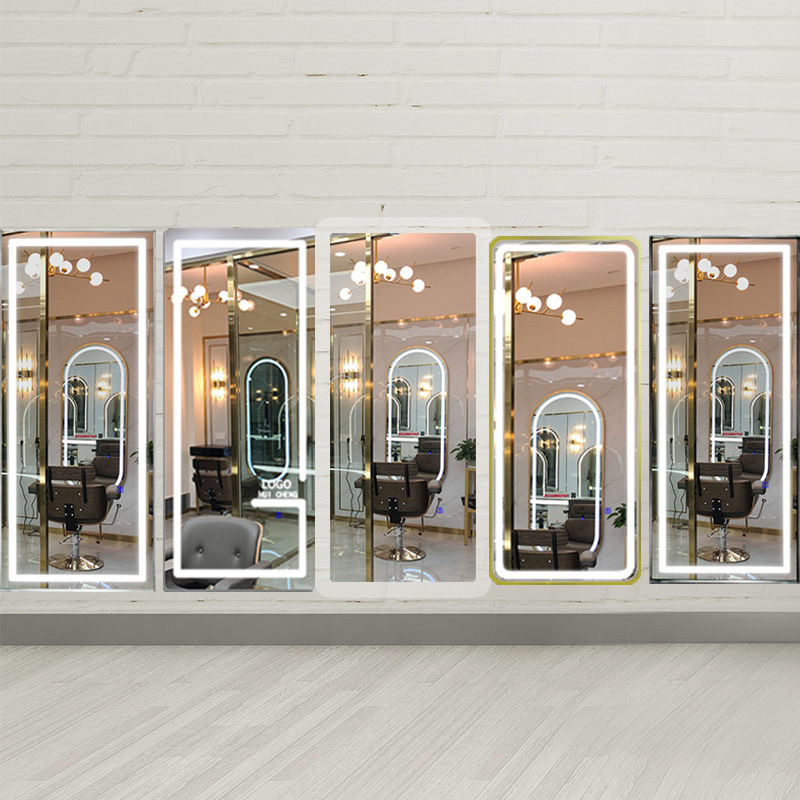 Net red hair salon hair salon dedicated full-length mirror single-sided with lamp hanging wall trendy LED-backlit high-definition mirror