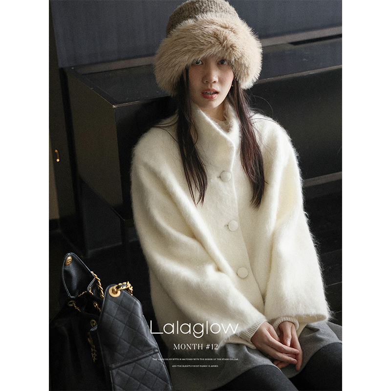 [in Stock] Lalaglow All-Australian Fur Collar Elegant Stand-Up Collar Mid-Length Warm Fur Coat for Women Winter