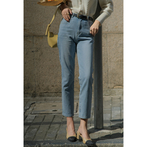 Beautiful emperor French classic washed polished white light blue high waist straight jeans women 2021 new