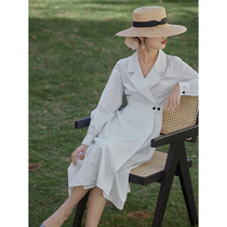 Beautiful emperor French vintage white dress 2021 early spring new womens waist temperament shirt skirt