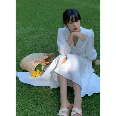 Beautiful Emperor 2021 early spring new small lapel French elegant temperament long sleeve white shirt dress