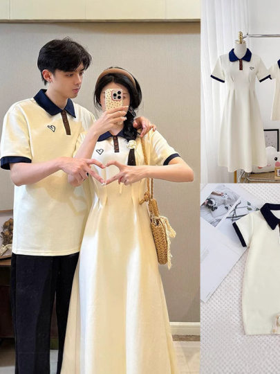 Baby Family Matching Outfits Summer 2025 Family of Three Preppy Style Polo Shirt Short-Sleeved T-Shirt Mother and Child Dress