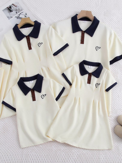 Baby Family Matching Outfits Summer 2025 Family of Three Preppy Style Polo Shirt Short-Sleeved T-Shirt Mother and Child Dress