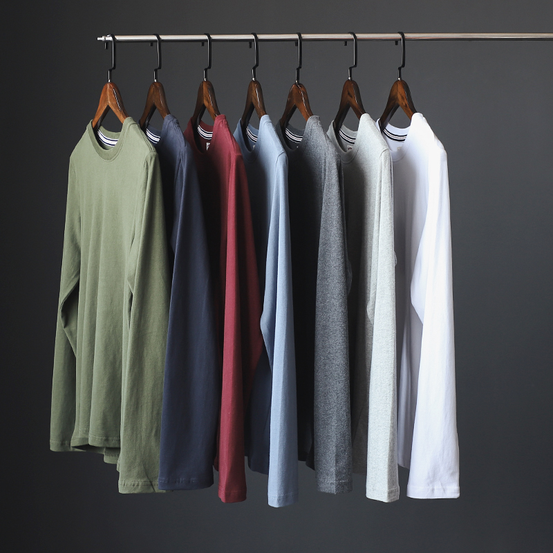 Foreign Trade Original Factory AF Water Wear fabric Men autumn pure cotton base pure colour long - sleeved T - shirt blouse