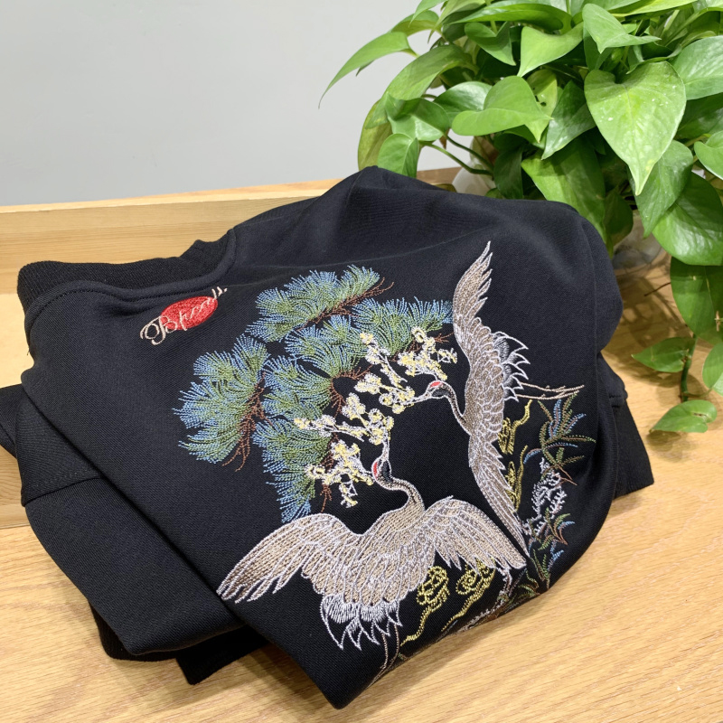 National Tidal Force for 220 gr High Cotton Wool Circles Delicate Embroidery Autumn Winter Men's Fashion Casual Thick Cotton Tide