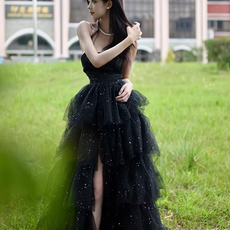 Shiny Black Evening Dress 2025 New Graduation Banquet Host Female Art Exam Student Day Adult Ceremony Performance Clothing Shiny Black Evening Dress 2025 New Graduation Banquet Host Female Art Exam Student Day Adult Ceremony Performance Clothing