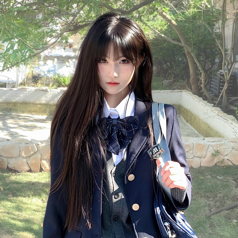 Full Head Wig for Women, Black, Long Straight, Everyday Wear, High Crown, Lolita Style, Bangs, Long Hair, Jk, Realistic, Seamless, Invisible