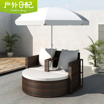 Balcony Deck Chair Casual Double Rattan Chair Combo Outdoor Open-air Swimming Pool Rattan Sofa Bed Imitation Vines Outdoor Furniture