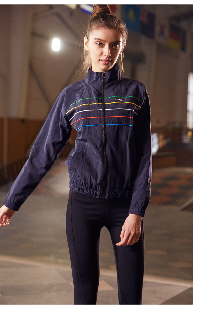 GYMNA gốc retro gió đại học thể thao áo khoác thông thường đào tạo chạy áo khoác thể dục dây kéo áo sơ mi mùa xuân và mùa thu phụ nữ - Áo khoác thể thao / áo khoác áo khoác thể thao adidas