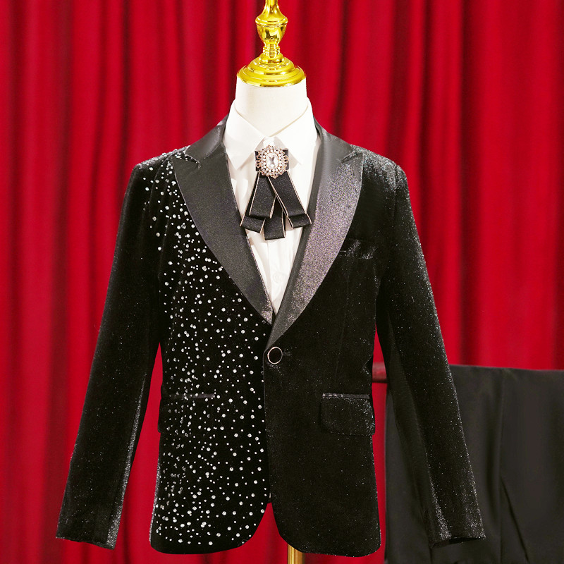 Children's dress suit small host flower child suit 2023 new boy piano playing show velvet winter