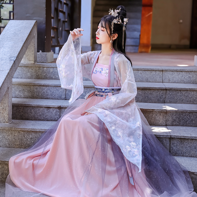 Hanfu female Chinese style wide-sleeved chest-length skirt full set of super fairy-like elegant student spring, autumn and summer ancient costumes