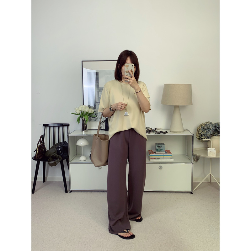 Row and Lulu Are Perfectly Blended! Modal Air Fabric Elastic Waist Straight-Leg Pants 26 Spring/Summer New Style Cormorant