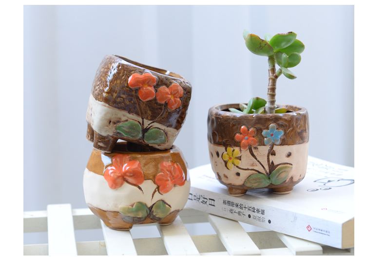 Hand - made coarse pottery breathable meaty plant old running the flowerpot purple color green plant ceramic flower implement move contracted flowerpot