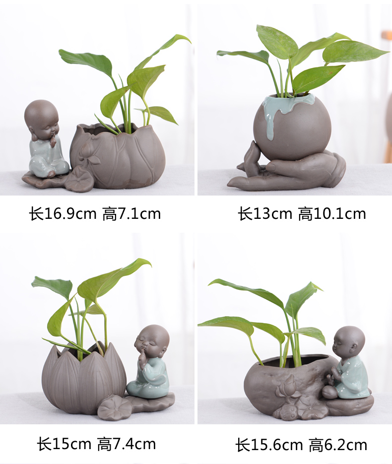Violet arenaceous water raise small zen monk hydroponic container other copper wire grass desktop furnishing articles, fleshy white ceramic POTS