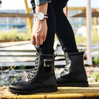 Giày cao cổ nam Đen Casual Martin Boots Xu hướng tuổi teen Boots Spring Winter Army Boots England Boots High Boots Men giầy cầu lông lining