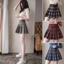 Bottoming ultra-short lined thin pleated skirt hipster students short square Plaid tide dance Korean ins