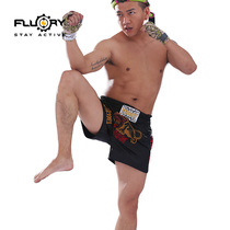 2018 new Muay thai shorts male FLUORY fire base training fight pants female lion embroidery sanda boxing pants