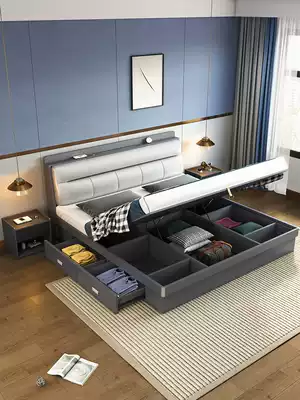 Double modern minimalist master storage bed 1 5 meters ban shi chuang 1 8 meters high pressure over the box storage bed small apartment
