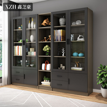 Bookcase floor-to-ceiling simple modern glass door combination Household home cabinet shelf Tea cabinet bookcase Nordic furniture