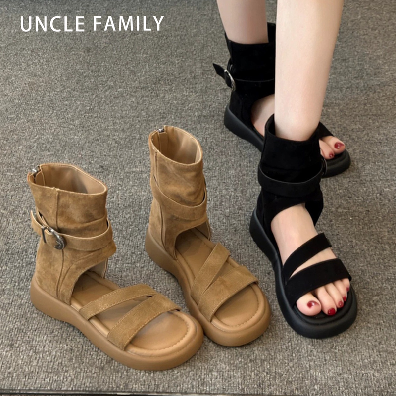Hong Kong Genuine Leather Thick-Soled Open-Toe Roman Sandals for Women, 2026 New Summer Western-Style Stacked Short Boots, Height-Increasing Sandals Hong Kong Genuine Leather Thick-Soled Open-Toe Roman Sandals for Women, 2026 New Summer Western-Style Stacked Short Boots, Height-Increasing Sandals