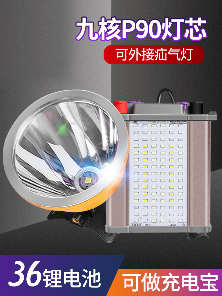 P90 headlamp outdoor search light Lithium strong light LED rechargeable super bright 9-core night fishing two-piece head-mounted xenon mine lamp