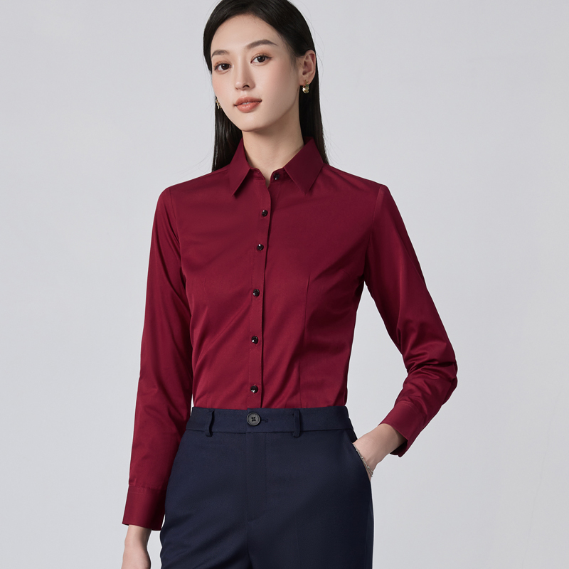 Burgundy Long-Sleeved Shirt for Women, New Spring and Autumn Style, Slim Fit, Elegant, Workwear, Fashionable, Plus Size, Worn with a White Shirt Underneath Burgundy Long-Sleeved Shirt for Women, New Spring and Autumn Style, Slim Fit, Elegant, Workwear, Fashionable, Plus Size, Worn with a White Shirt Underneath