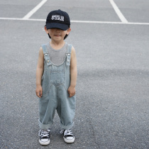 Childrens overalls summer new Korean version for boys and girls distressed retro suspender jeans baby casual pants trendy