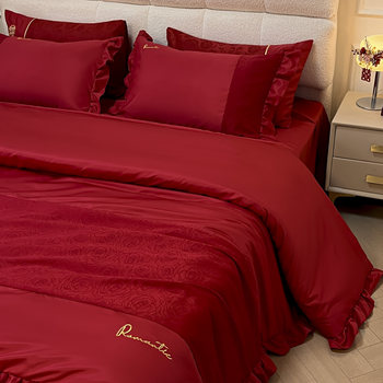 High-end wedding four-piece set 2025 new wedding quilt high-end quilt cover red wedding sheets bedding wedding