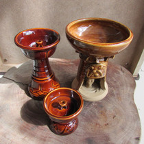 Yunnan Bai ethnic artisanal oil lamp full handmade color glazed earthenware eco-oil lamp water intake bowl Buddha table ware