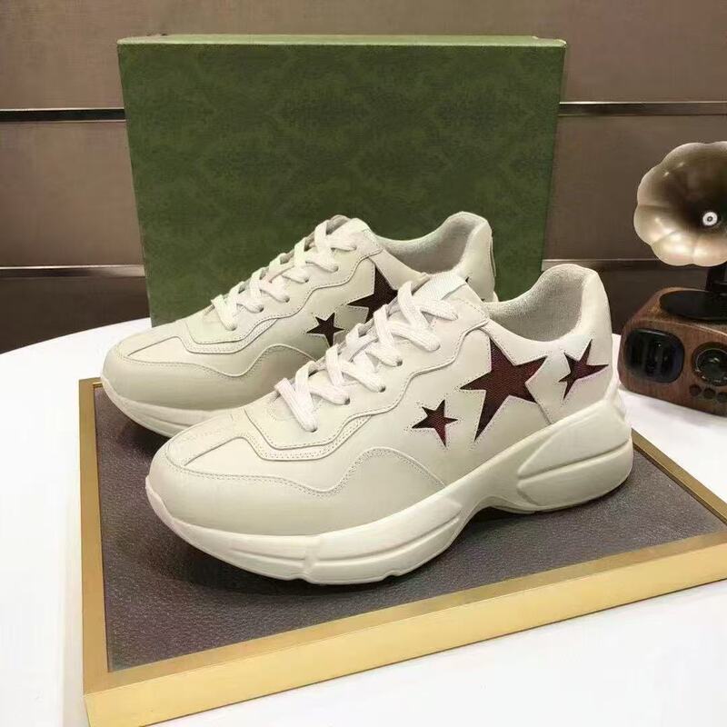 Loveandylong Fashionable Cowhide Star-Patterned Thick-Soled Height-Increasing Dad Shoes for Women Casual Sneakers