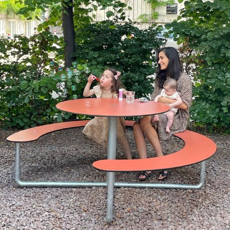 Casual Outdoor Integrated Table, Open-Air Restaurant, Cafe, Park, Bar, Integrated Table and Chair Set, Dopamine Series Table