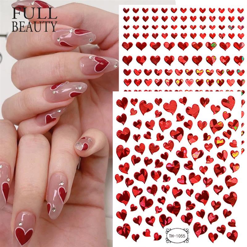 Cross-Border New Nail Art Stickers Valentine's Day Sweet Couple Red and Blue Heart Laser Adhesive Nail Stickers Cross-Border New Nail Art Stickers Valentine's Day Sweet Couple Red and Blue Heart Laser Adhesive Nail Stickers
