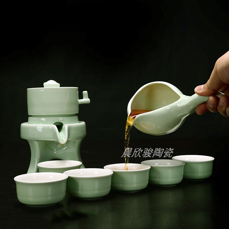 Lazy celadon stone grinding semi-automatic kung fu tea set portable home simple retro time to run cup