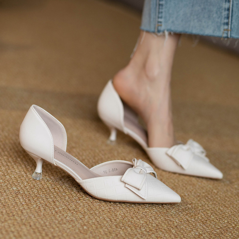 Mostarsea is huge and elegant ~ bowknot high heels women's summer thin heel shallow mouth temperament hollow pointed shoes