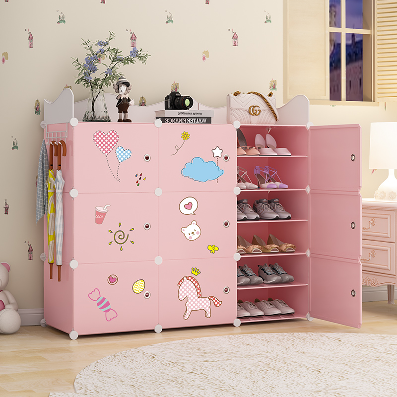 Home Simple Shoe Rack Indoor Doorway Anti-Dust Shoes Cabinet Shoes storage Divine Instrumental Mesh Red Multilayer Economical Shoe Racks