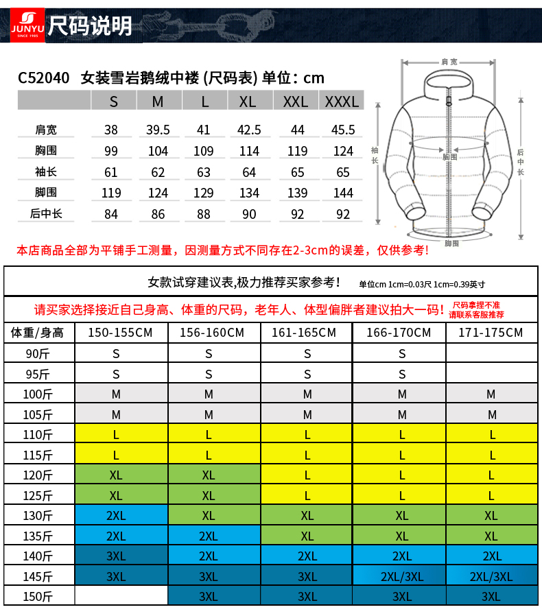 君羽 800蓬177克90%鹅绒 女中长款 防泼水连帽大毛领羽绒服 图18