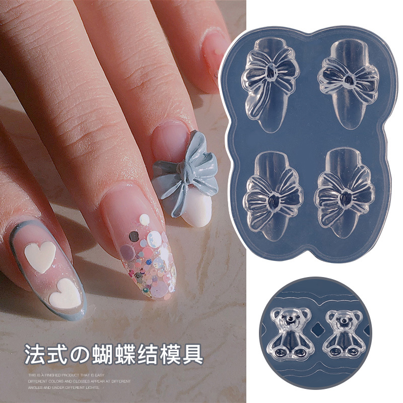 Zhuwei Nimei A matching accessories butterfly knot mold grinding with carved 3D soft half-sugar small bear solid fingernail