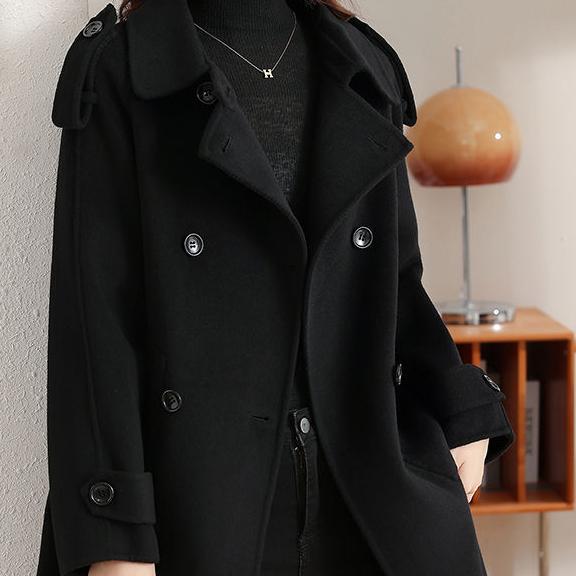 Single-Sided Cashmere Woolen Coat for Women, Spring and Autumn 2024 New Korean Style Double-Breasted Mid-Length Woolen Coat