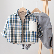 Children plus velvet shirt boys winter thick long sleeve shirt baby children cotton grinding plaid coat tide
