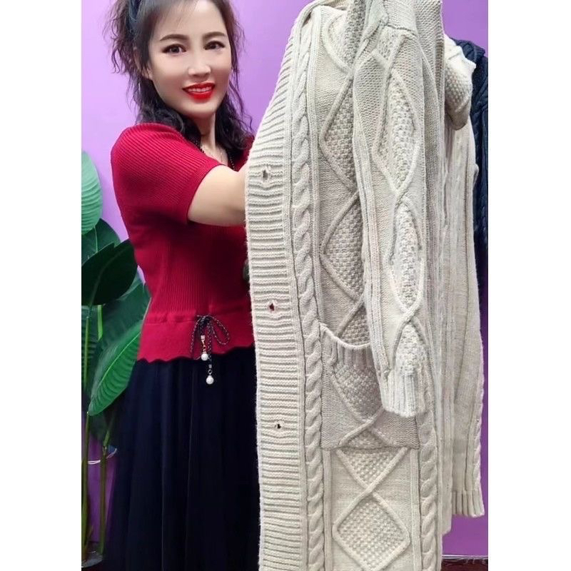 Retro Twist-Knit Hooded Sweater for Women, Spring and Autumn, Loose Fit, Plus Size, Versatile, Casual Outerwear, Long-Sleeved, Mid-Length Coat