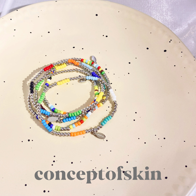 [Celebrity Style] Conceptofskin Colorful Small Glass Bead Bracelet Elastic String Thin Chain Couple Gift