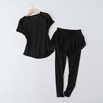 Foreign trade Export Grand-Tailed Single Womens Clothing High-end Short Sleeve Running Yoga Fitness Sports Two Suits Women Summer