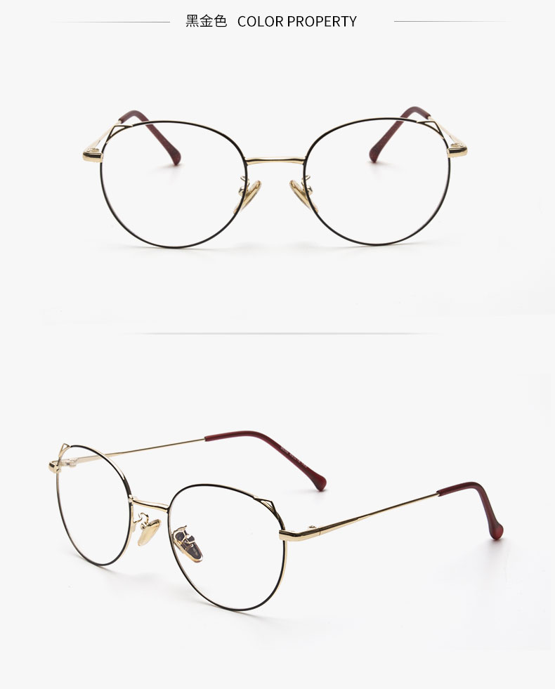 Tai mèo màu đỏ sắc tố kính retro khung nữ phiên bản tiếng Hàn của thủy triều vàng dây cận thị kính tròn tai mèo sinh viên dễ thương thủy triều kính lọc ánh sáng xanh