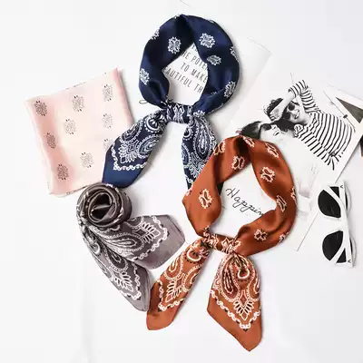 Spring and autumn literary retro Korean version of Joker silk scarf women with cm small square scarf Korean cashew flower decorative scarf female tide