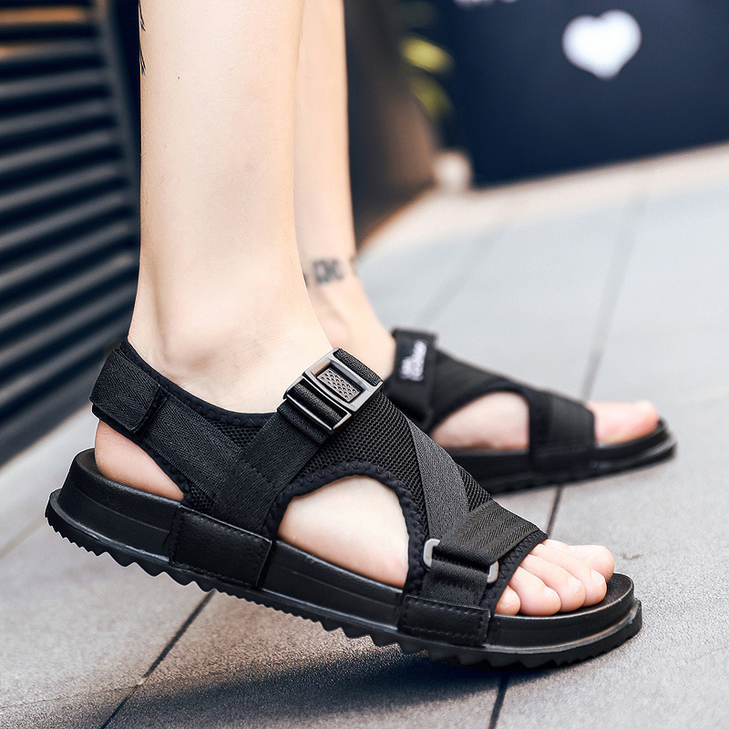 Giày sandal nam thanh niên vải bạt đi giày nam mang một từ kéo dép nam ra giày thời trang kéo dép crocs nam