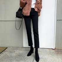 Black nine-point jeans womens straight tube loose 2021 New High waist thin spring and autumn plus velvet thick wide leg pants